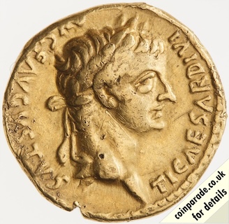 14AD-37AD Gold Aureus Tiberius Obverse