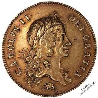 1668 Five Guinea Charles II Obverse MV