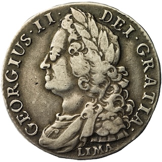 1745 Shilling George II LIMA Obverse