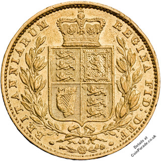 1866 Gold Sovereign Victoria Young Head Shield Reverse