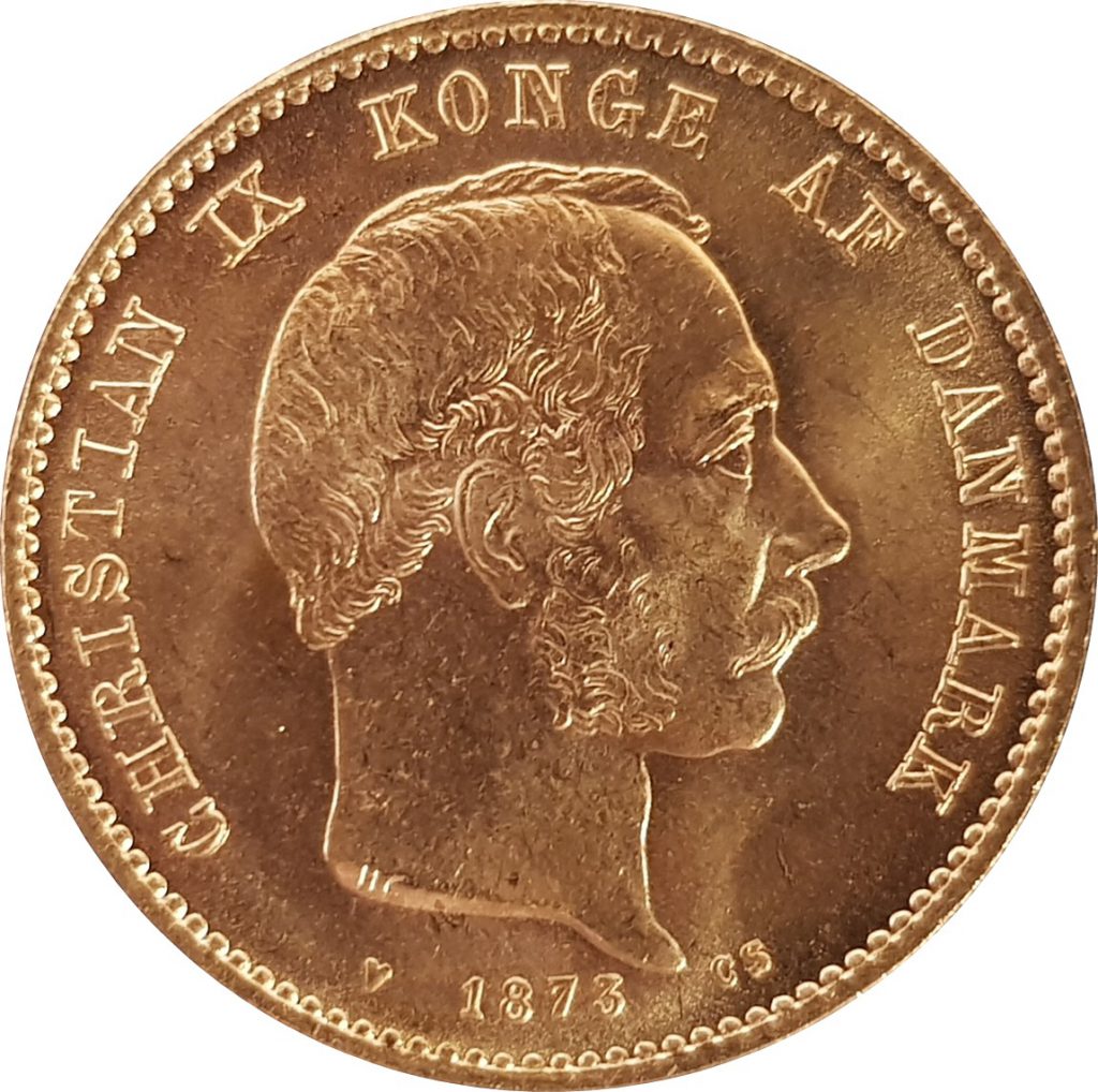 1873 Danish 20 Kroner Obverse (image: M J Hughes Coins)