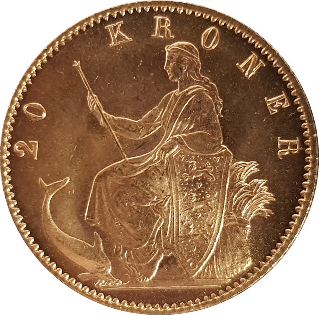 1873 Danish 20 Kroner Reverse (image: M J Hughes Coins)