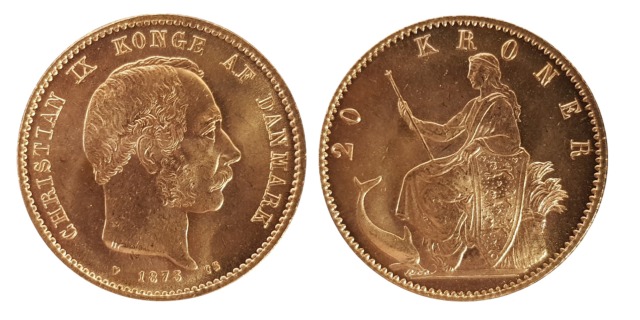 1873 Danish 20 Kroner (image: M J Hughes Coins)