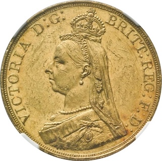 1887 Gold Five Pounds Obverse