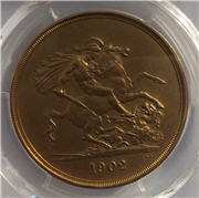 1902 King Edward VII Gold Matt Proof Five Pounds Reverse. Image: M J Hughes Coins