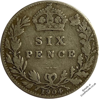 1904 Sixpence Reverse