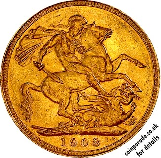 1908 Gold Sovereign Sydney Reverse