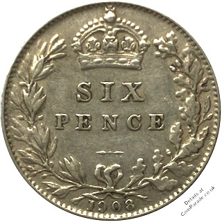 1908 Sixpence Edvard VII Reverse