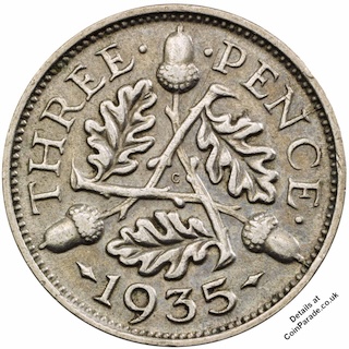 1935 Silver Threepence George V Reverse