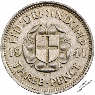 1941 Silver Threepence George VI Reverse