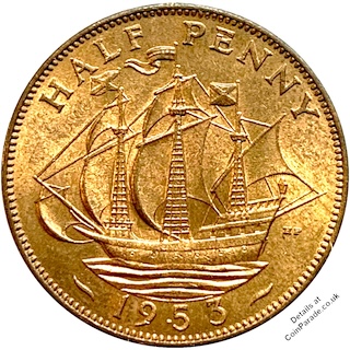 1953 Halfpenny Elizabeth II Reverse