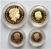 2001 Four Coin Gold Proof Sovereign Set Obverse. Image: M J Hughes Coins