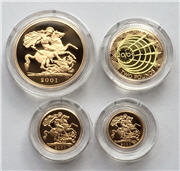 2001 Four Coin Gold Proof Sovereign Set Reverse. Image: M J Hughes Coins