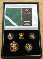 2001 Four Coin Gold Proof Sovereign Set in box. Image: M J Hughes Coins