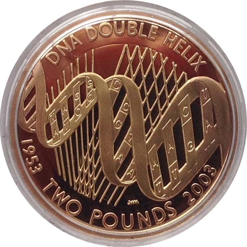 2003 Gold Proof Two Pounds DNA Reverse