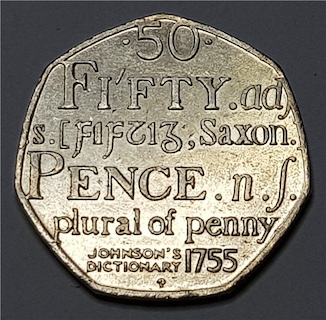 2005 50 Pence Coin - Johnsons Dictionary