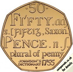 2005 Gold Proof 50p Johnsons Dictionary Reverse
