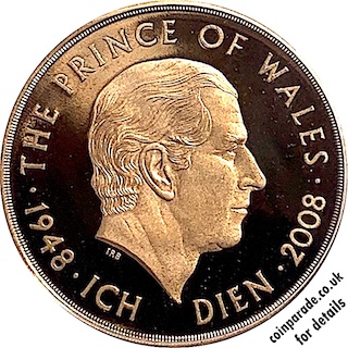 2008 Gold 5 Pound Coin Prince Charles 60th Reverse MJH