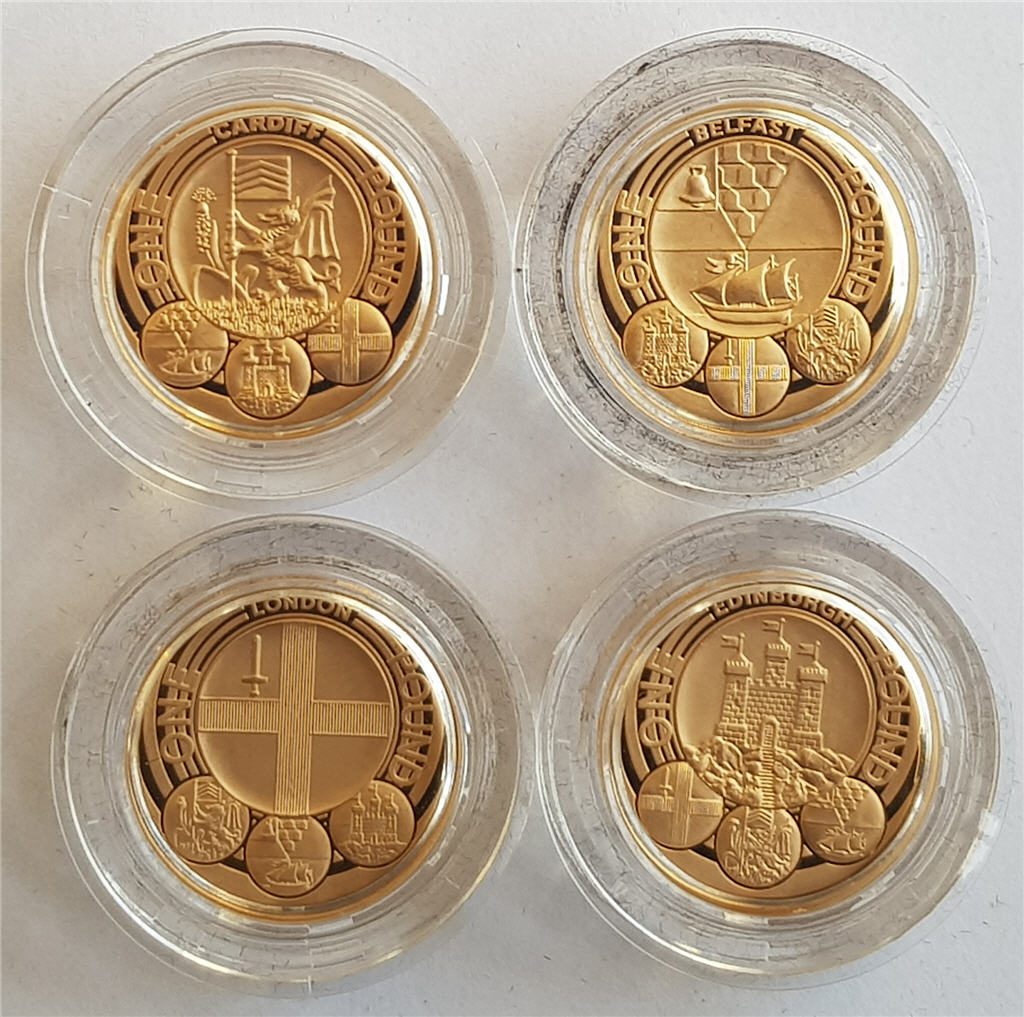 2010 and 2011 UK Cities 4 Coin Gold Proof One Pound Set Obverse