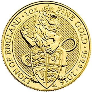 2016 Queens Beast Gold 1oz Lion of England Reverse RM