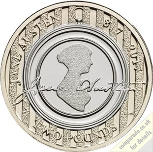 2017 Two Pound Coin Jane Austen Reverse