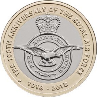 2018 Two Pound Coin RAF Centenary Badge Reverse