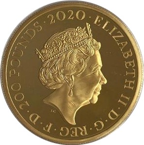 2020 200 Pounds 2oz Gold Proof Queen Obverse