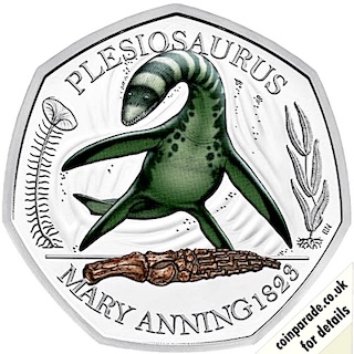2021 50p Plesiosaurus Silver Proof Colour Reverse RM