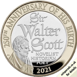 2021 Two Pound Proof Sir Walter Scott Reverse