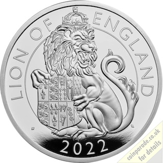 2022 Two Pounds Lion of England 1oz Silver Proof Reverse