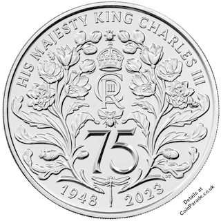 2023 Five Pound 75th Birthday of King Charles III Reverse