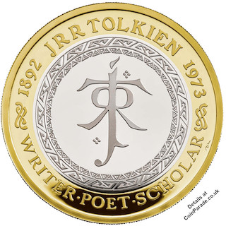 2023 Two Pounds 1oz Silver Proof JRR Tolkien Reverse