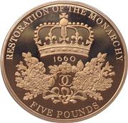 Restoration of Monarchy Gold Crown (Five Pounds) Reverse Image: M J Hughes Coins