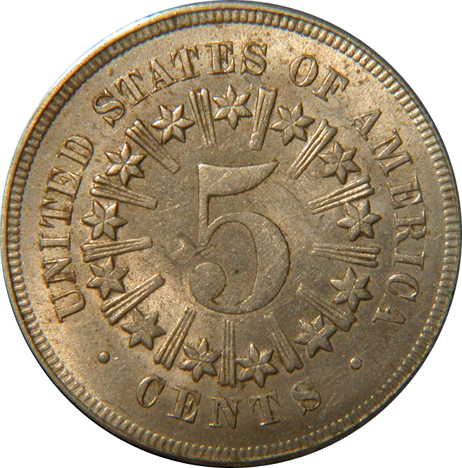 Shield Nickel with rays Reverse